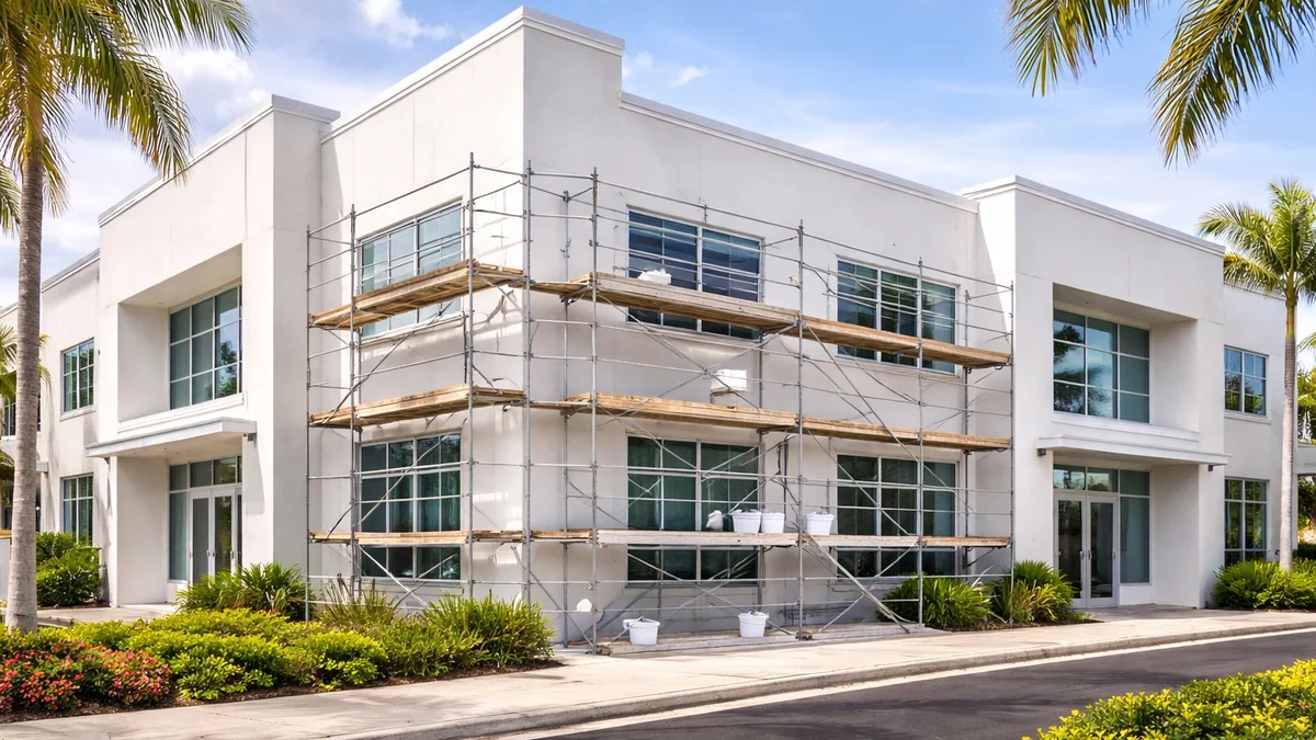 Clean commercial interior painting setting with bright office and lobby-style finishes