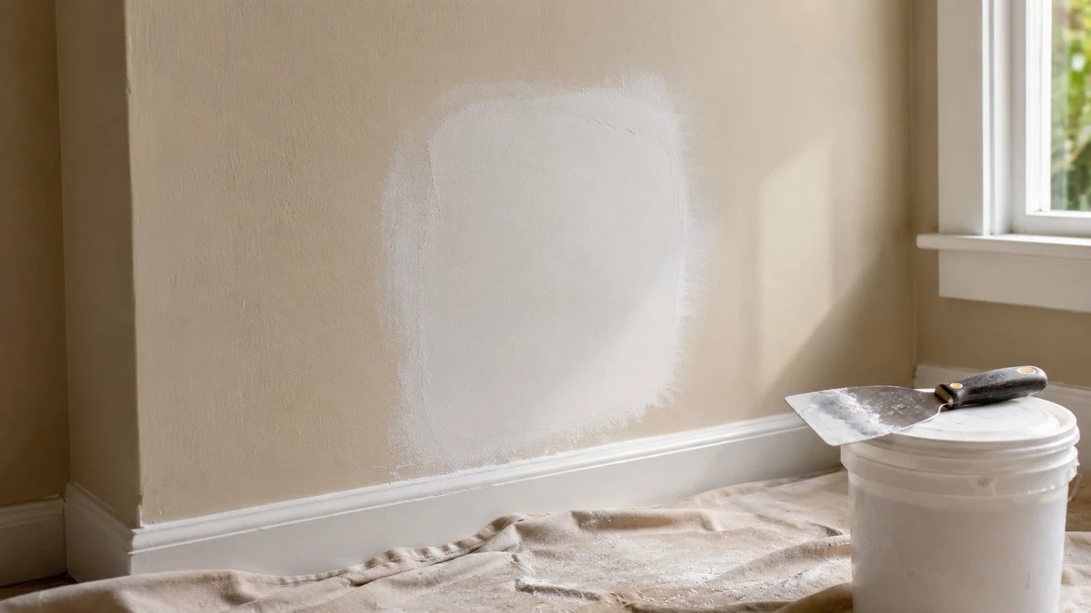 Freshly patched and sanded drywall repair on an interior wall in a Palm Beach County home