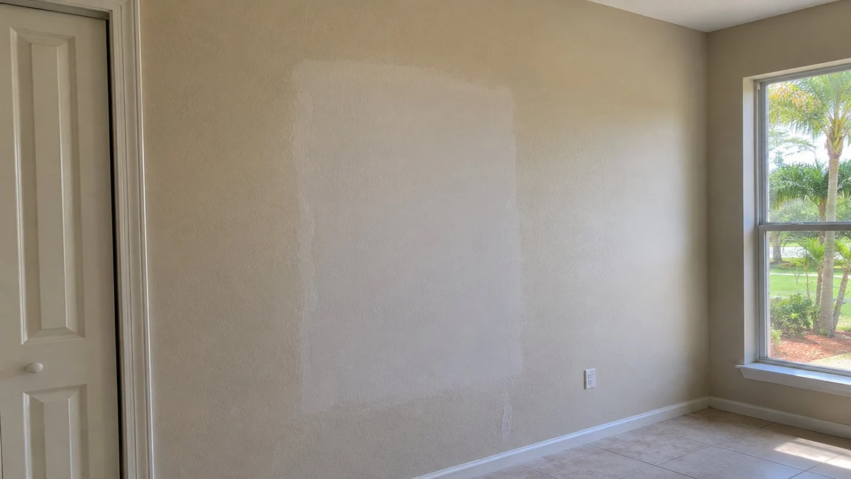 Professional drywall repair on a West Palm Beach home interior wall before painting