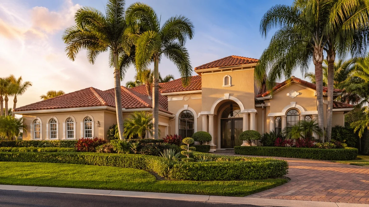 Freshly painted Mediterranean-style stucco home in Boca Raton with warm sand tones and white trim