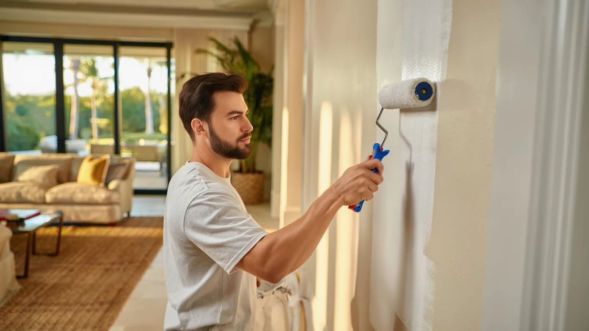 Interior painter rolling fresh paint on the wall of a West Palm Beach home