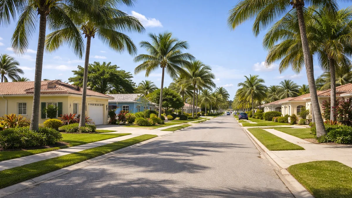 Well maintained home in West Palm Beach Florida with fresh exterior paint and tropical landscaping