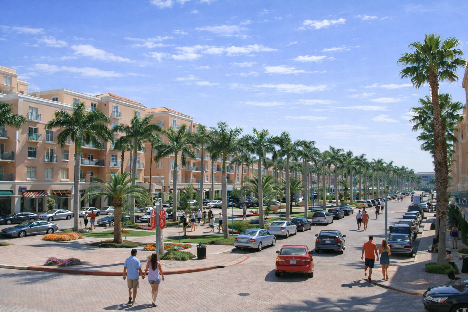 Boca Raton neighborhood with palm trees and Mediterranean architecture